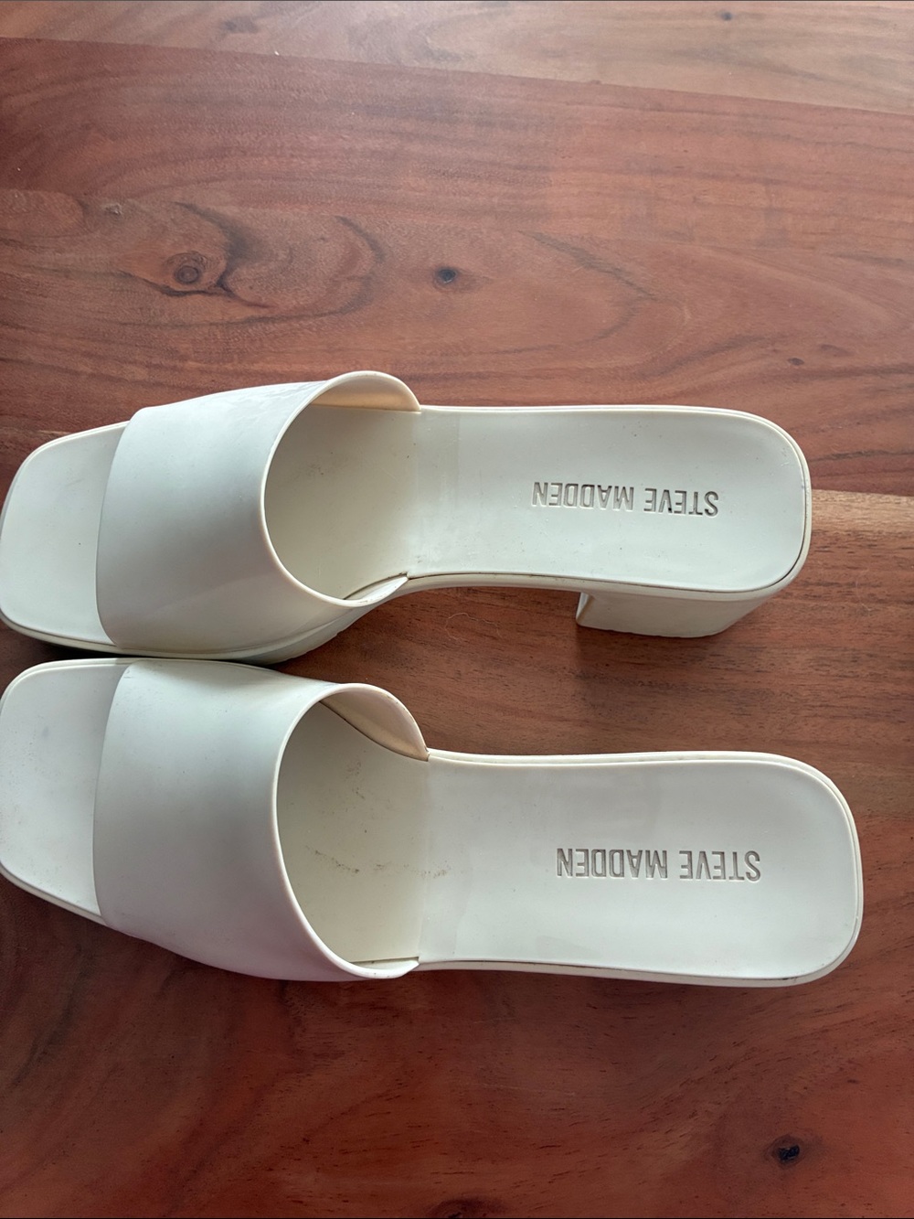 Steve Madden White Slide Mule Sandals with Block Heel